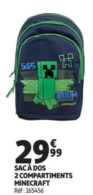 SAC À DOS 2 COMPARTIMENTS MINECRAFT