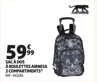 SAC À DOS À ROULETTES AIRNESS 2 COMPARTIMENTS