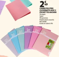 Cahier polypro Clevernote avec 2 pochettes Auchan