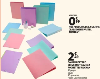 Nos produits de la gamme classement pastel Auchan