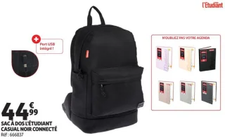 SAC À DOS L'ÉTUDIANT CASUAL NOIR CONNECTÉ