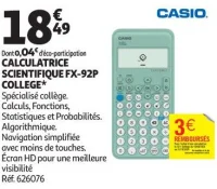 CALCULATRICE SCIENTIFIQUE FX-92P COLLEGE CASIO