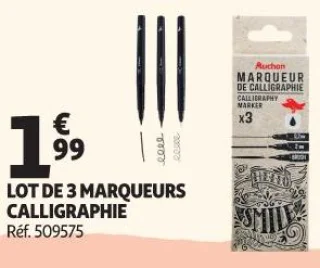 LOT DE 3 MARQUEURS CALLIGRAPHIE Auchan