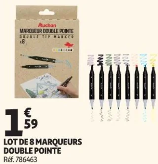 LOT DE 8 MARQUEURS DOUBLE POINTE Auchan